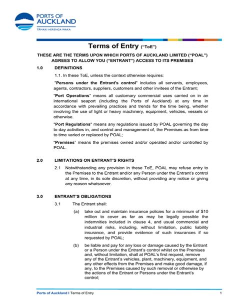 Terms of Entry .
